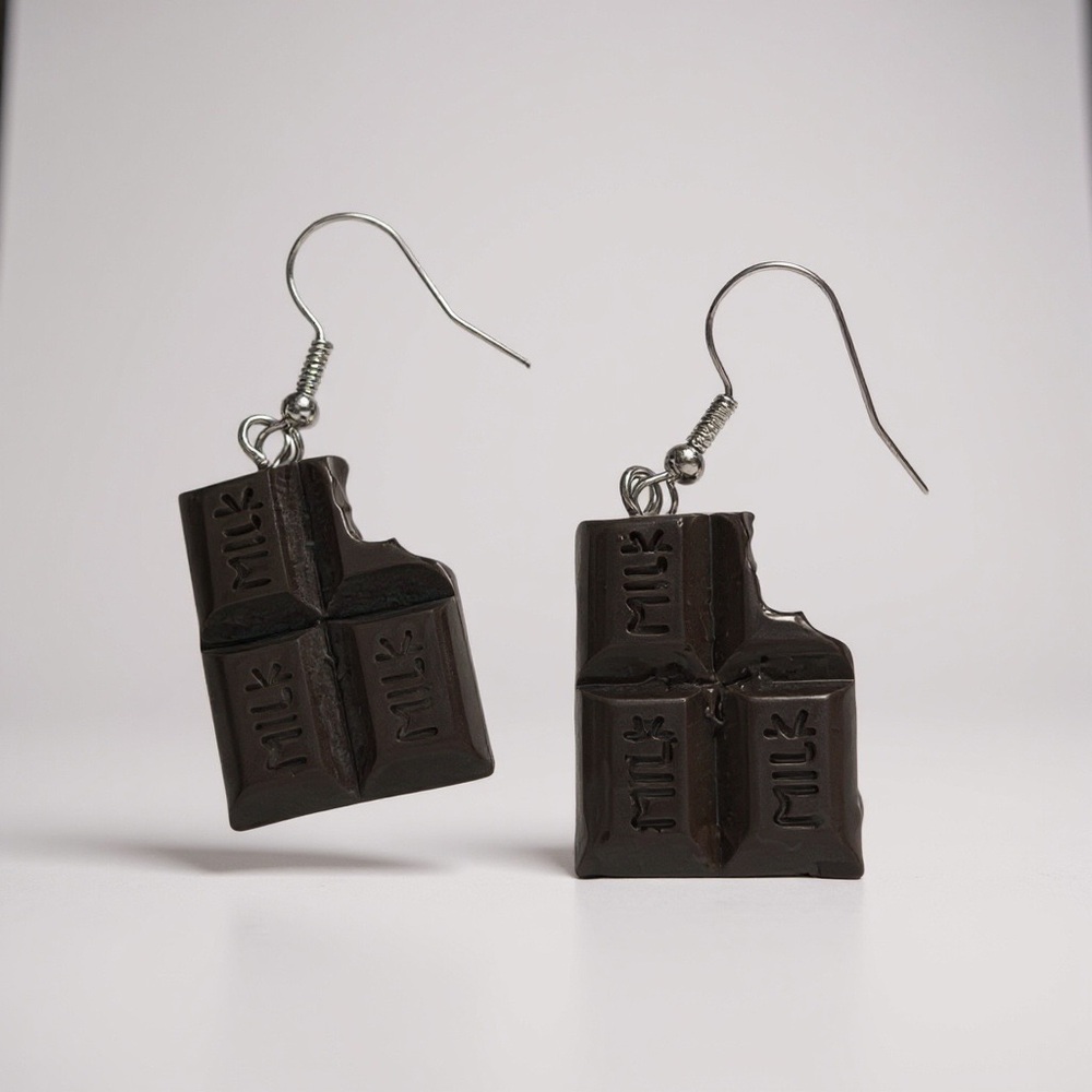 Chocolate Bar Dangle Earrings Plastic Novelty Food Fun Statement Jewelry